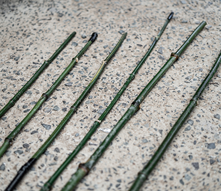竹で作った釣り竿の写真